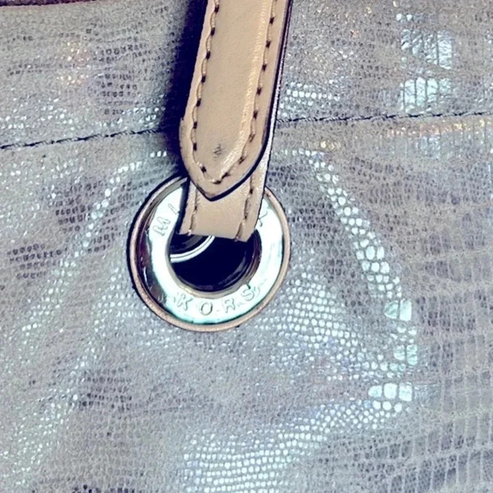 Michael Kors Silver Metallic Snakeprint Shoulder Tote Bag - Picture 5 of 8